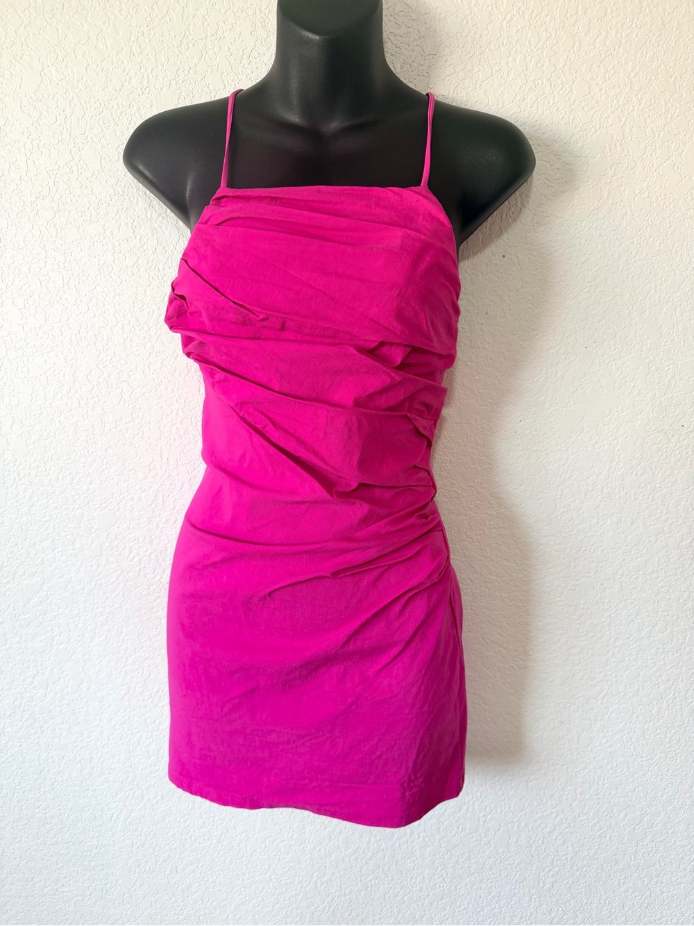 Pull&Bear Hot Pink Ruched Mini Dress